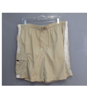 Nautica Tan & White Mesh Lined Swim Trunks Nylon L